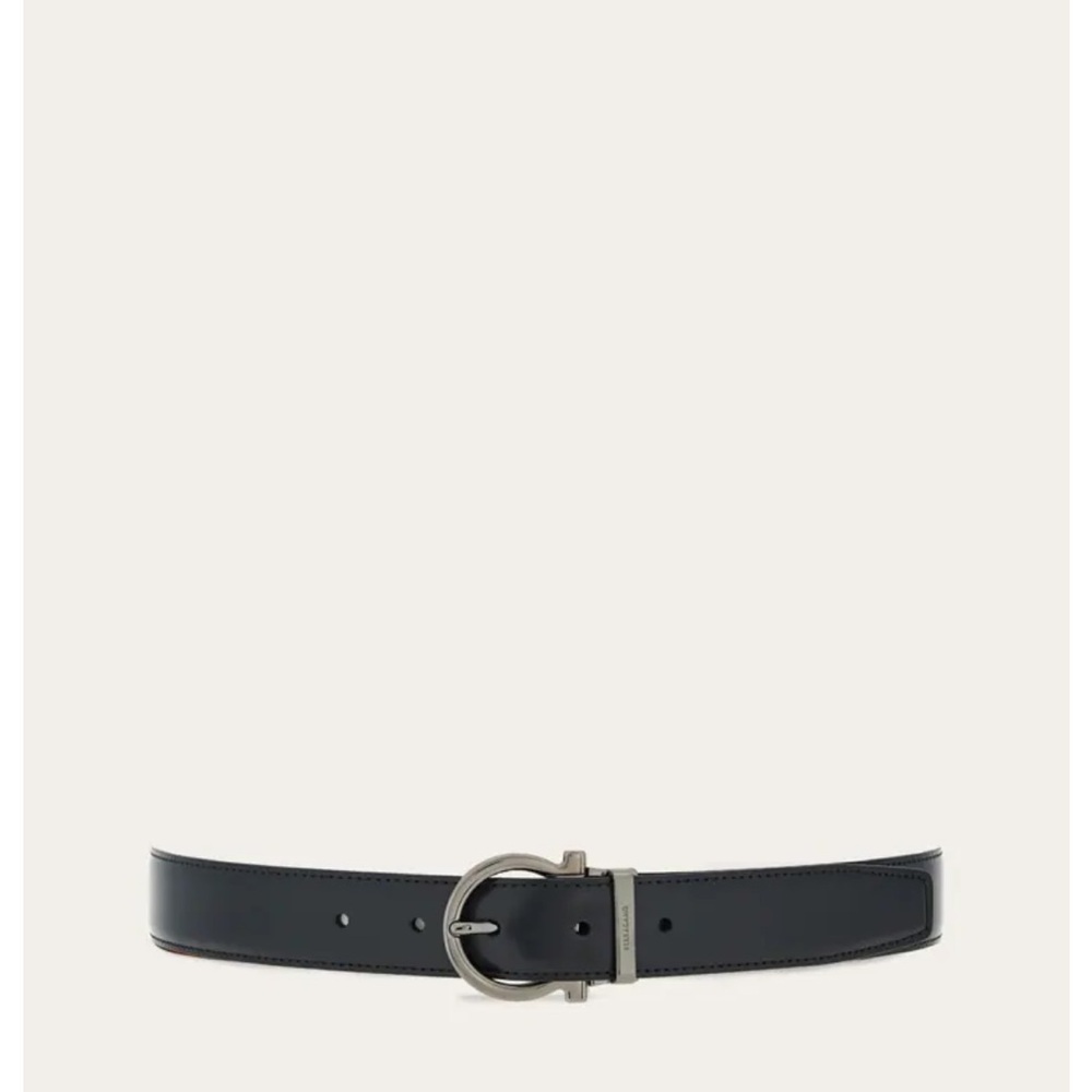 Salvatore Ferragamo Black/Brown Leather Belt with Silver Buckle Reversible